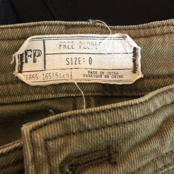 Free People Destructed Distressed Button Fly Jeans Green Tan Size 0 - Picture 8 of 10